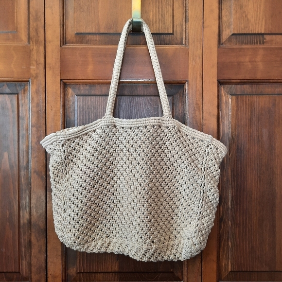 Tone It Up extra large cream woven shoulder tote bag purse - Picture 1 of 10